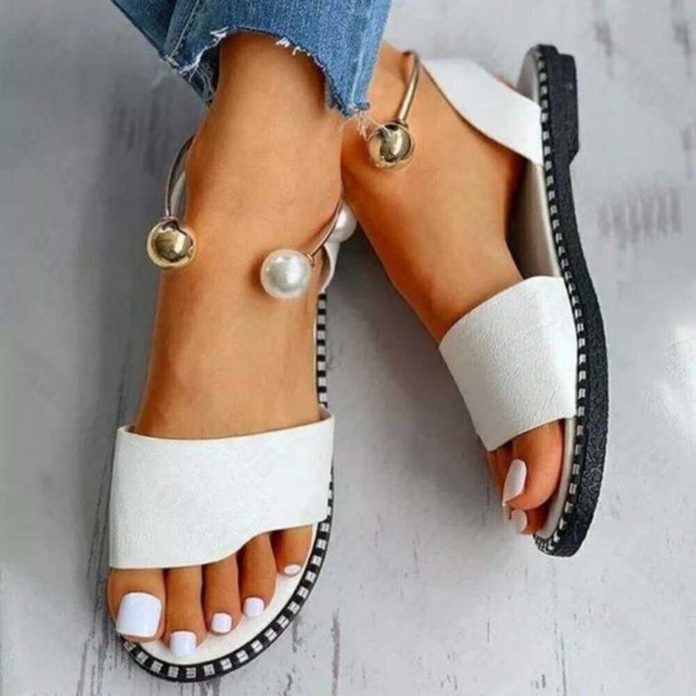 White Pearl-Accent Sandals Size 39